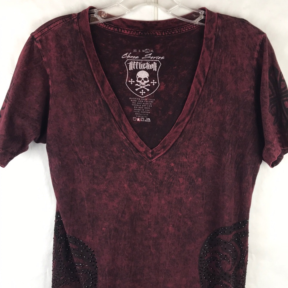 Affliction Chaos Series deep v-neck acid skulls